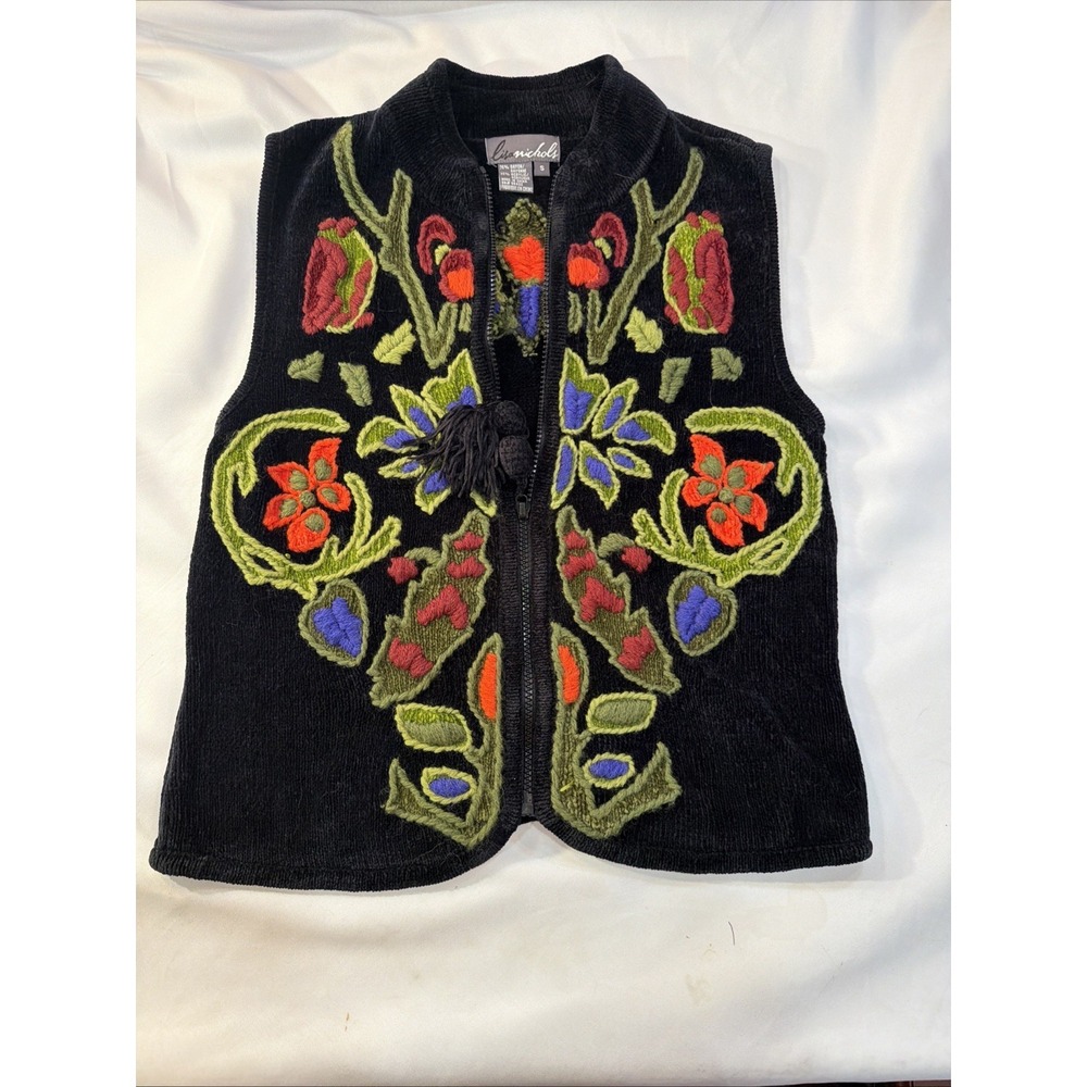 Vintage‎ Lisa Nichols Embroidered Sweater Vest Sm Boho Hippy Colorful Floral 416